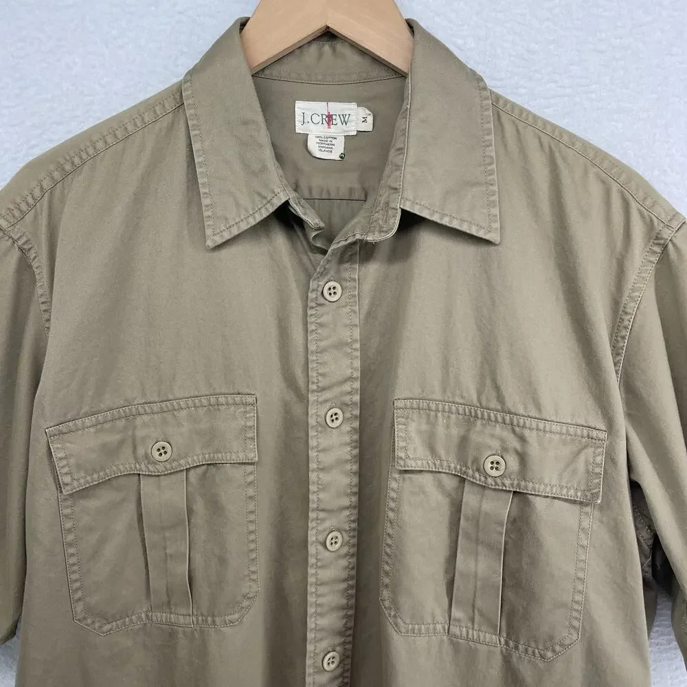 J.CREW Shirt Mens M 90s Oarsman OAR Twill Utility Button Up Cotton Beige Y2K Vtg